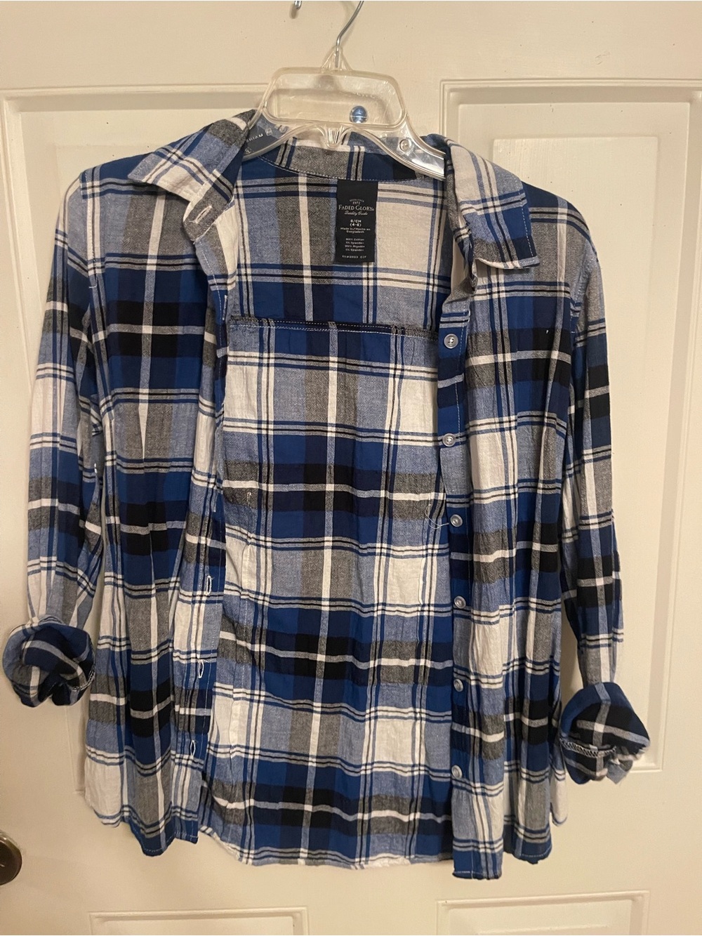 Faded Glory Blue White Black Plaid Button-Up Shirt